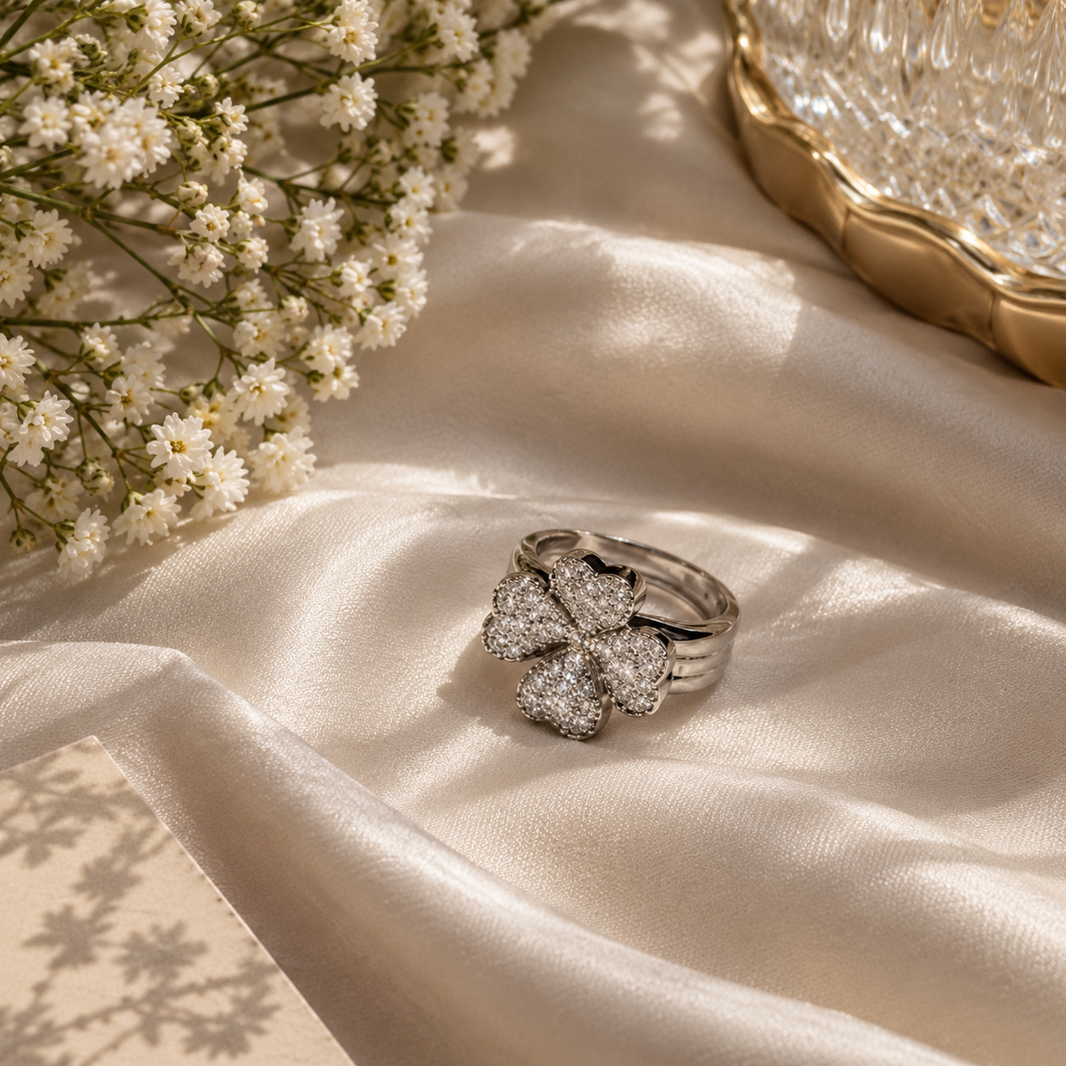 Elegant Floral Crystal Ring