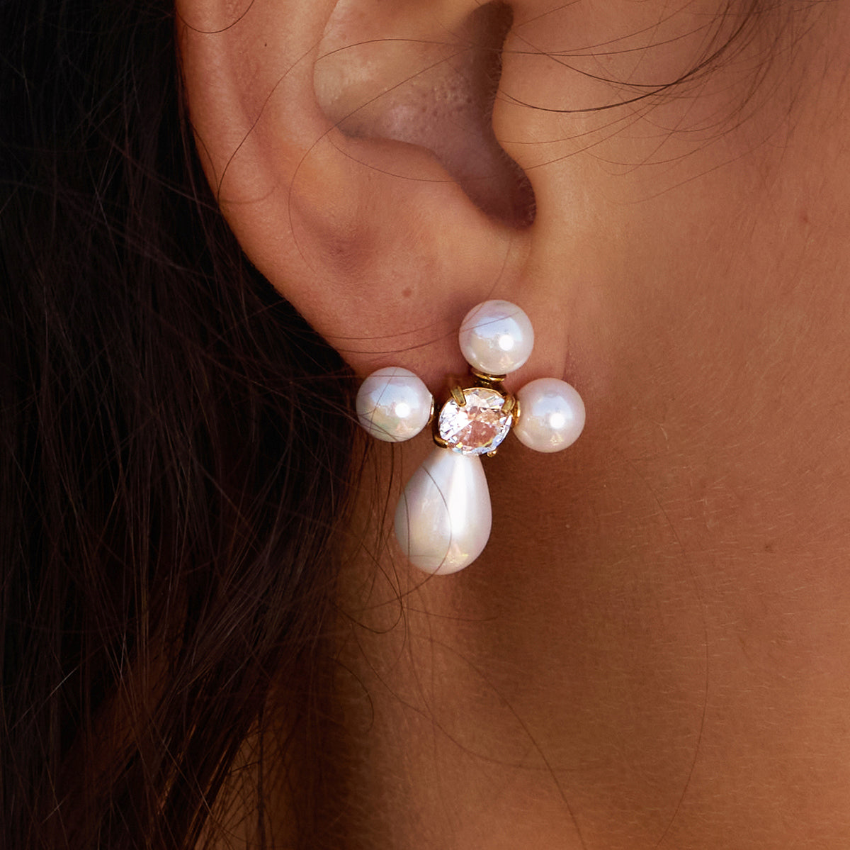 Pearl Drop Cluster Earrings